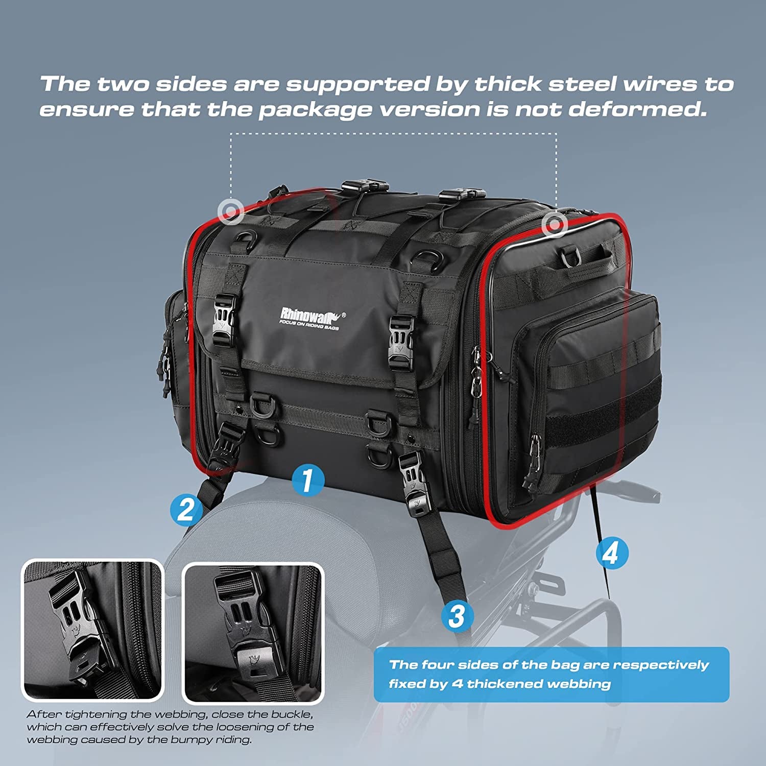 Motorcycle Tail Bag - 40-60L Expandable Motorbike Helmet Bag with Waterproof Rain Cover