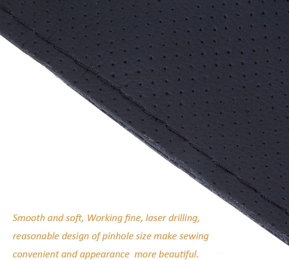 Universal Leather Car Steering Wheel Stitch on Wrap Cover DIY Sewing Breathable and anti Slip, 15-Inch (Black)