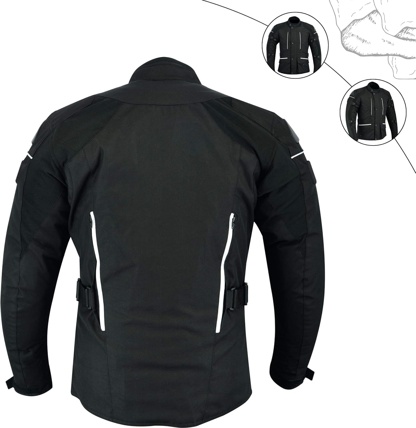 Mens Black/Grey Black/Red Black/High Viz Textile Motorcycle Motorbike Jacket Waterproof CE Armoured (UK, Alpha, M, Regular, Regular, Black)