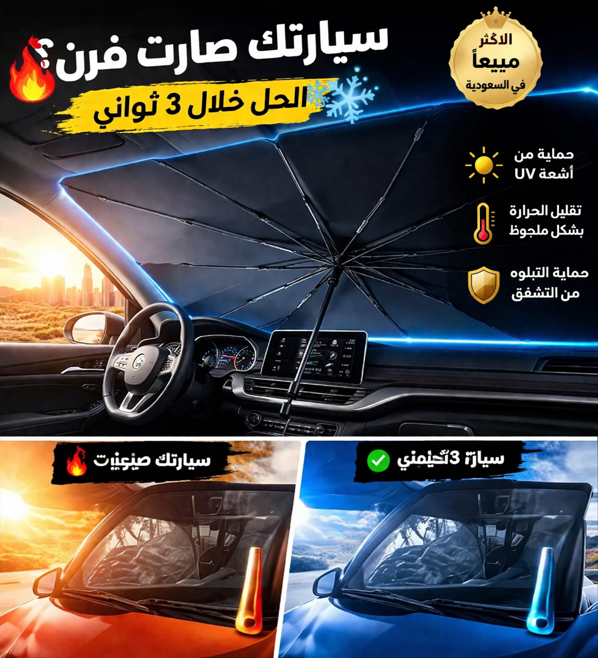 EliteRide™ ThermalGuard X — واقي شمس فاخر متعدد الطبقات لحماية فائقة من الحرارة