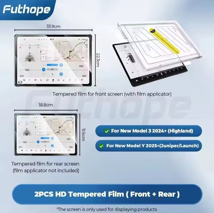 Futhope Tempered Glass Screen Protector For Tesla Model 3  Y Highland juniper 2021-2025