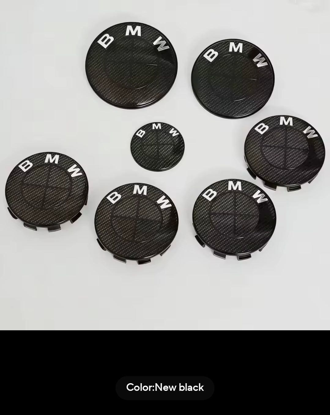 7PCS BMW Badge Set – 82mm Hood, 74mm Trunk, Wheel Center Caps & Emblems