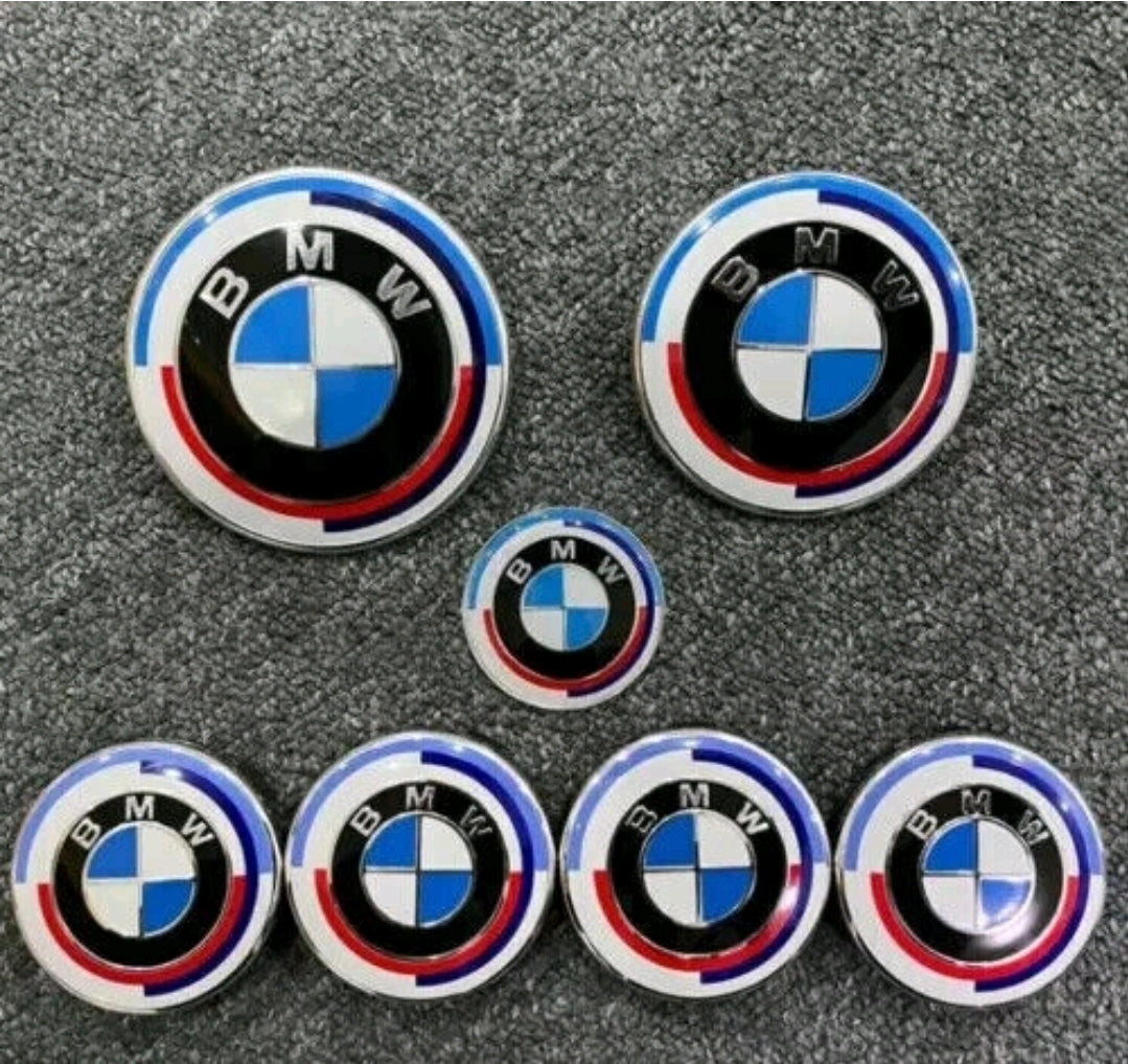7PCS BMW Badge Set – 82mm Hood, 74mm Trunk, Wheel Center Caps & Emblems