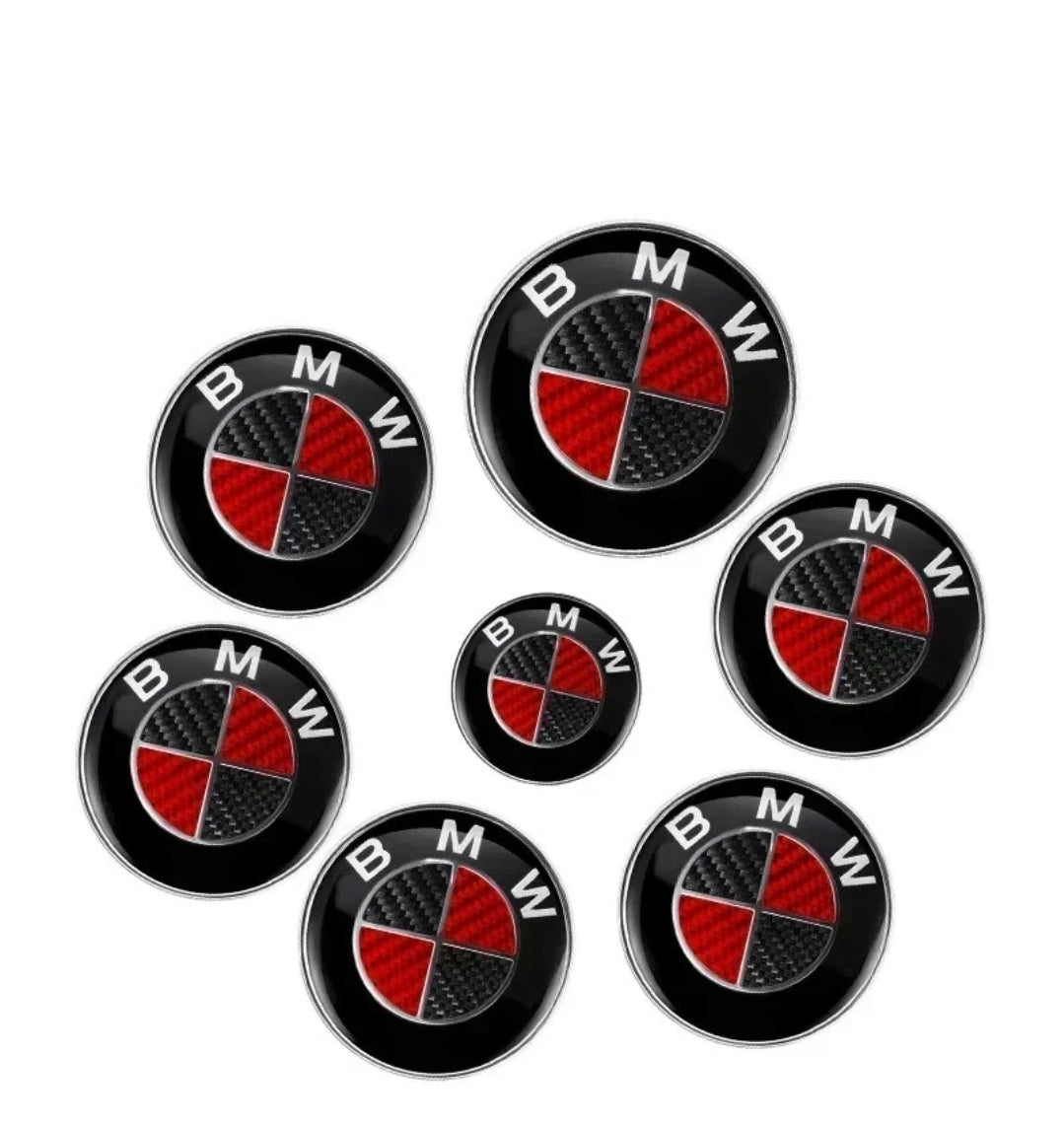 7PCS BMW Badge Set – 82mm Hood, 74mm Trunk, Wheel Center Caps & Emblems