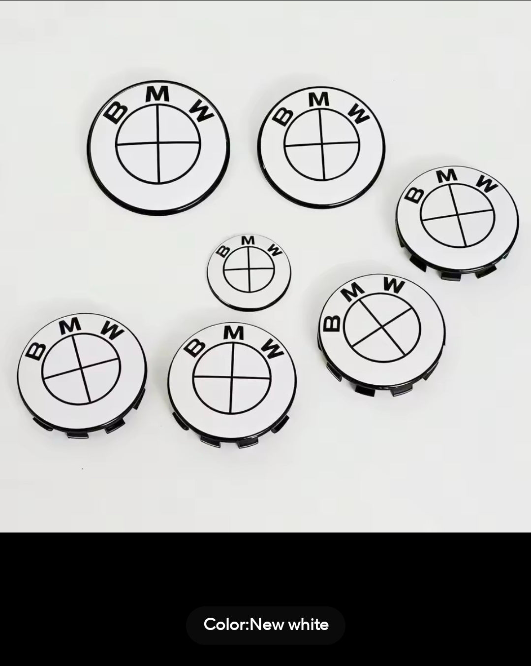 7PCS BMW Badge Set – 82mm Hood, 74mm Trunk, Wheel Center Caps & Emblems