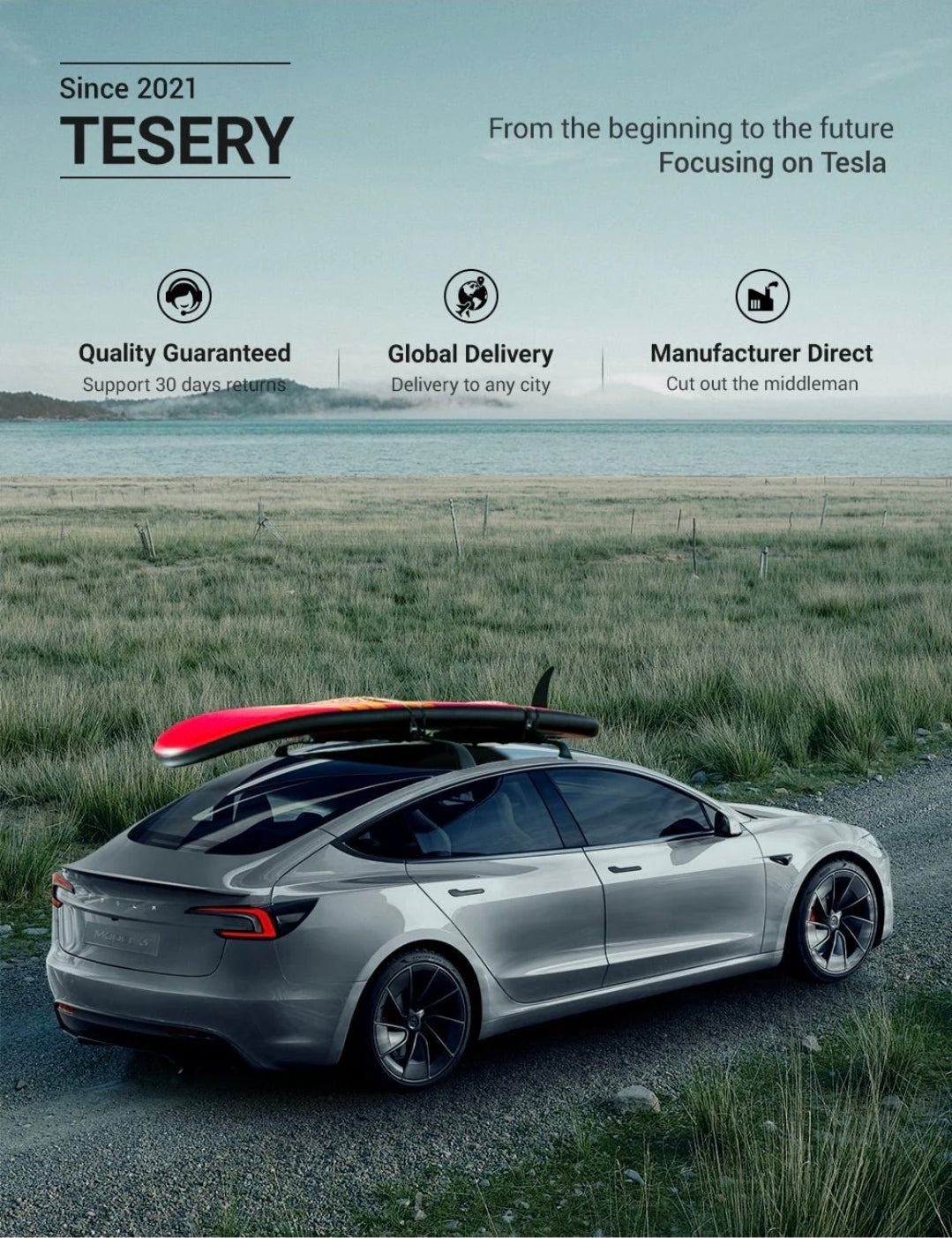 Premium Aluminum Roof Rack for Tesla Model 3 & Y