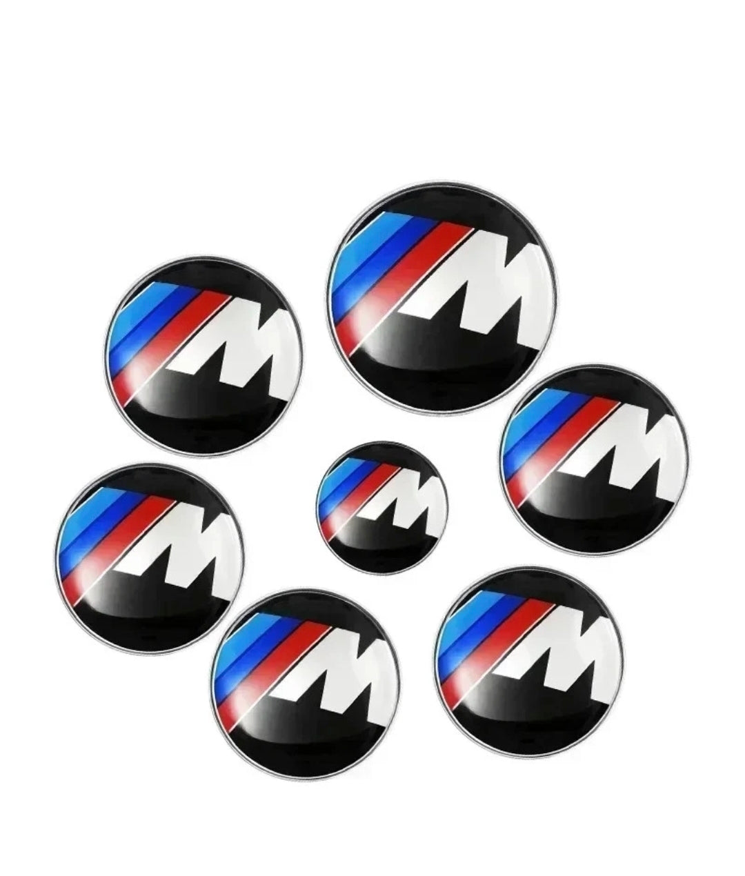 7PCS BMW Badge Set – 82mm Hood, 74mm Trunk, Wheel Center Caps & Emblems