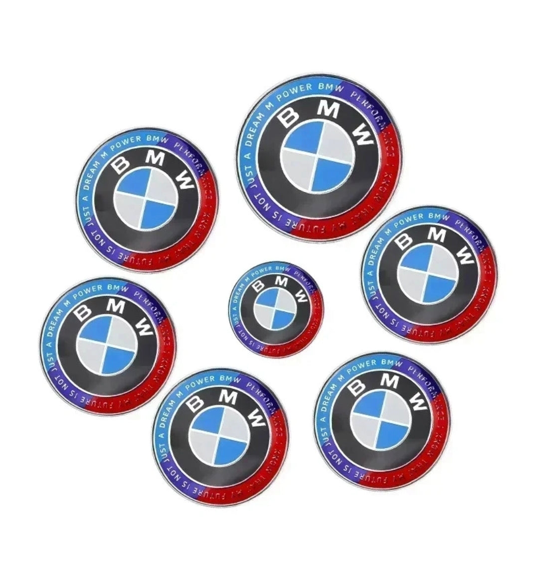 7PCS BMW Badge Set – 82mm Hood, 74mm Trunk, Wheel Center Caps & Emblems