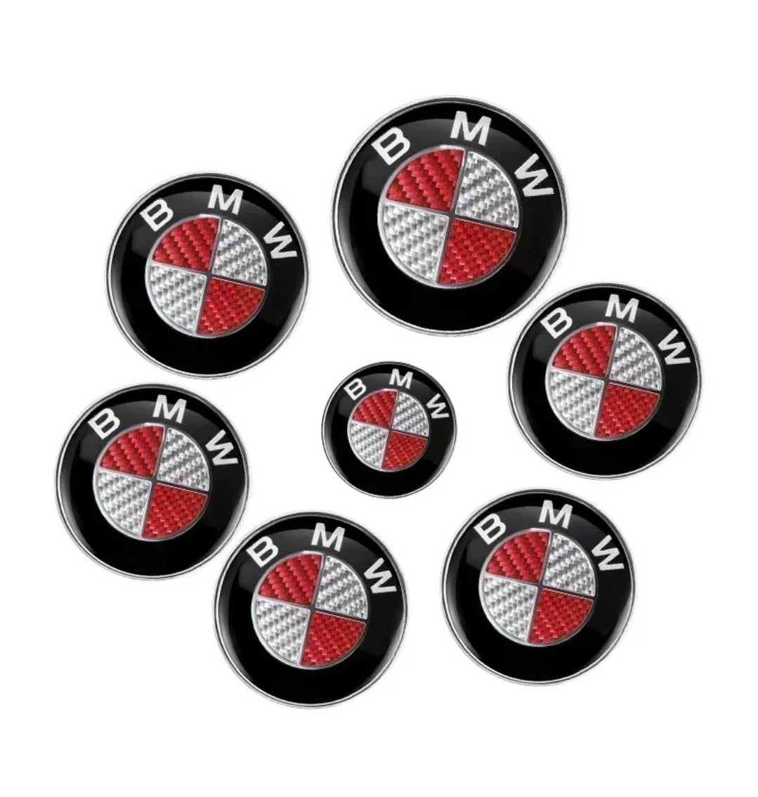 7PCS BMW Badge Set – 82mm Hood, 74mm Trunk, Wheel Center Caps & Emblems