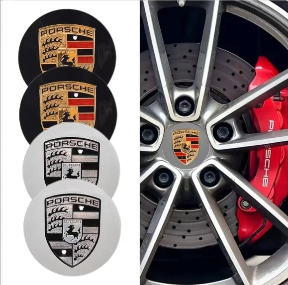 Porsche Rim Centre Caps (Set of 4) - Silver & Black