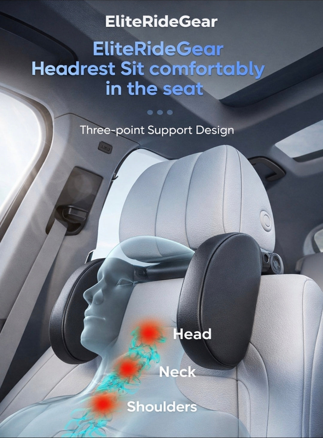 EliteRide TravelComfort Headrest – 360° Adjustable Neck Support Pillow